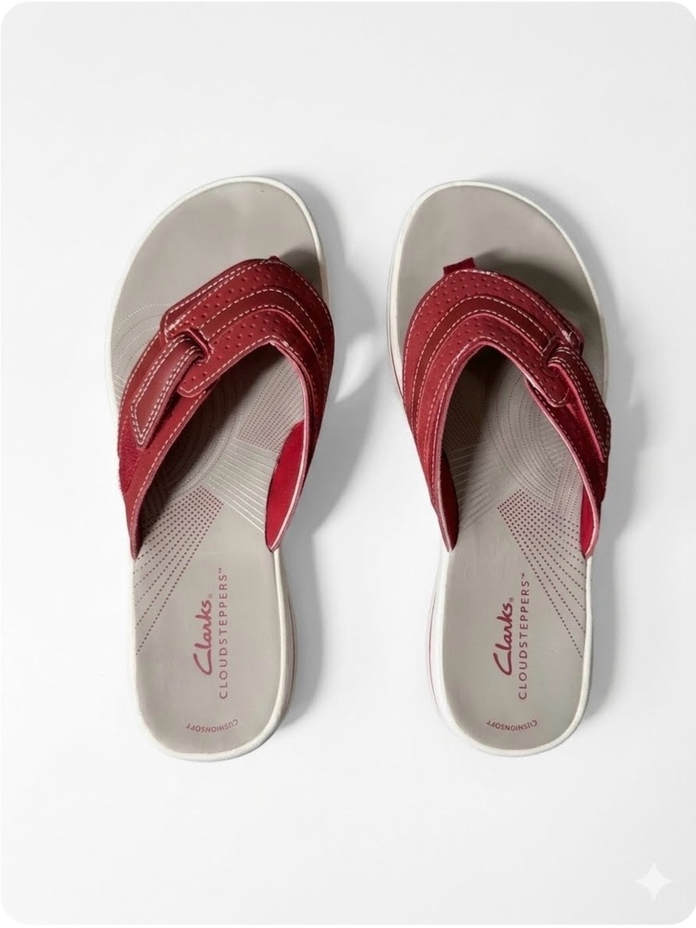 👠Clarks RED Cloudsteppers Flip-Flop Sandals Like New Size 6